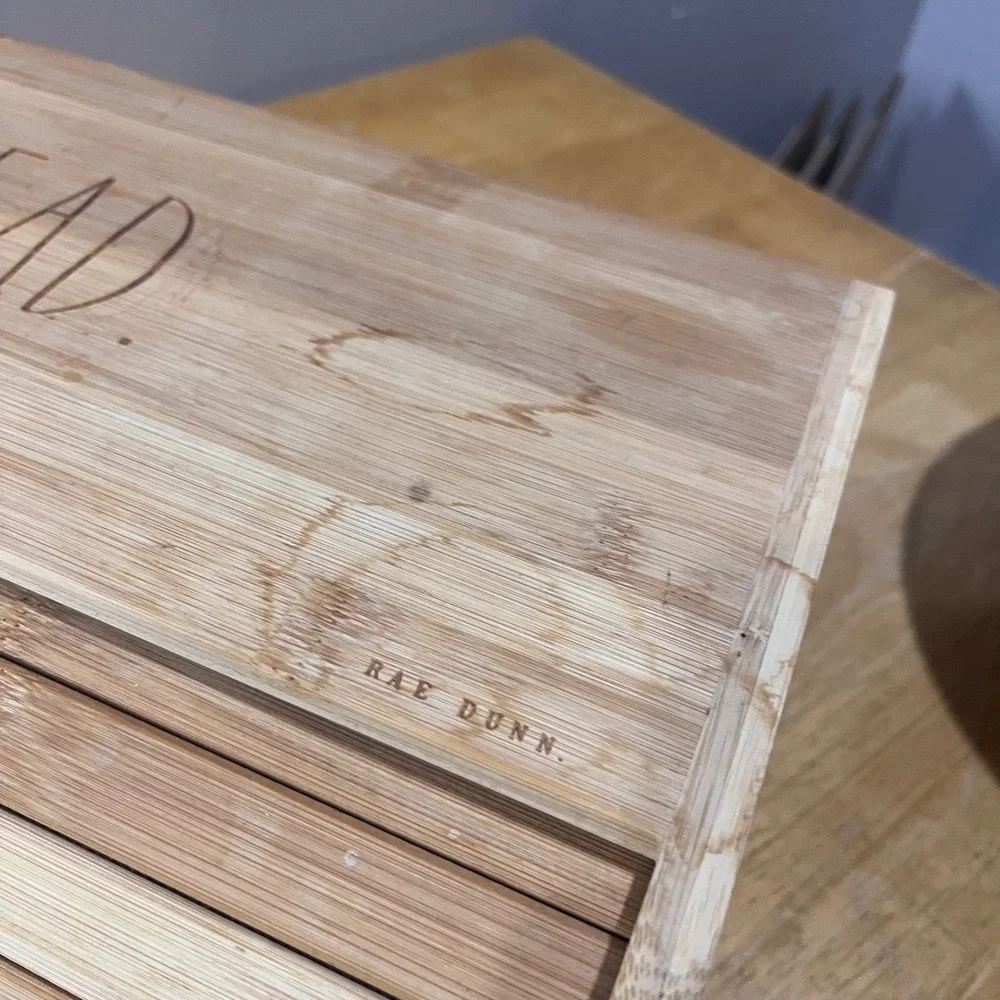 Rae Dunn Wood Bread Box Roll Top Farmhouse Kitchen Storage Natural Wood BREAD